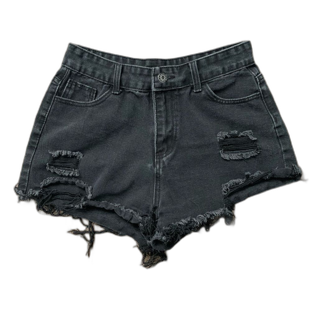 Shein Black Distressed Jean Shorts Size Medium